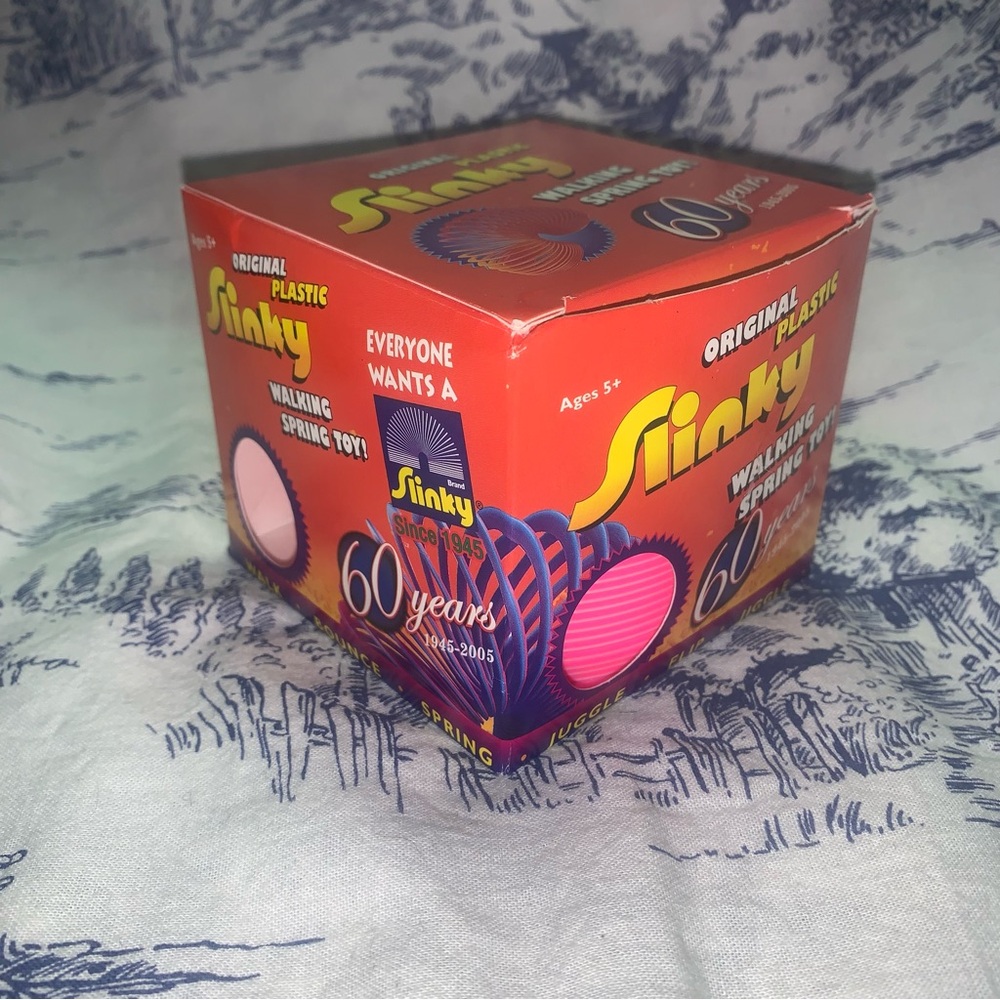 Vintage ORIGINAL PLASTIC Pink/white SLINKY in ORIGINAL BOX Toy 60years 2005